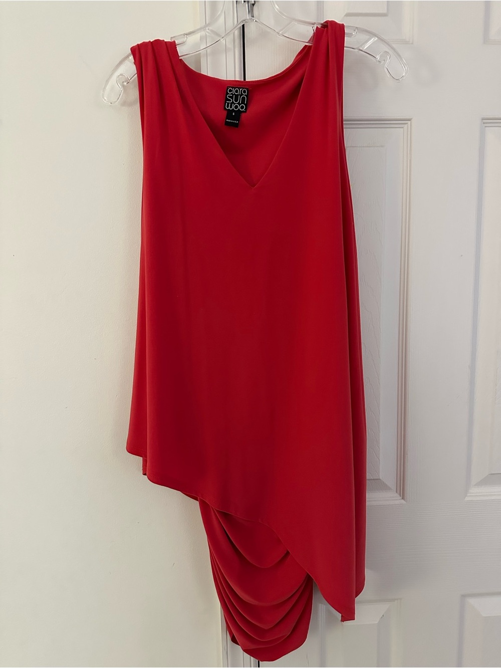 Clara Sun Woo Reddish orange Asymmetrical Draped Sleeveless Dress